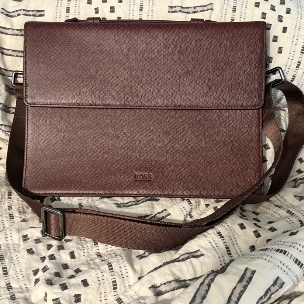 BOSS Brown Leather Laptop Bag